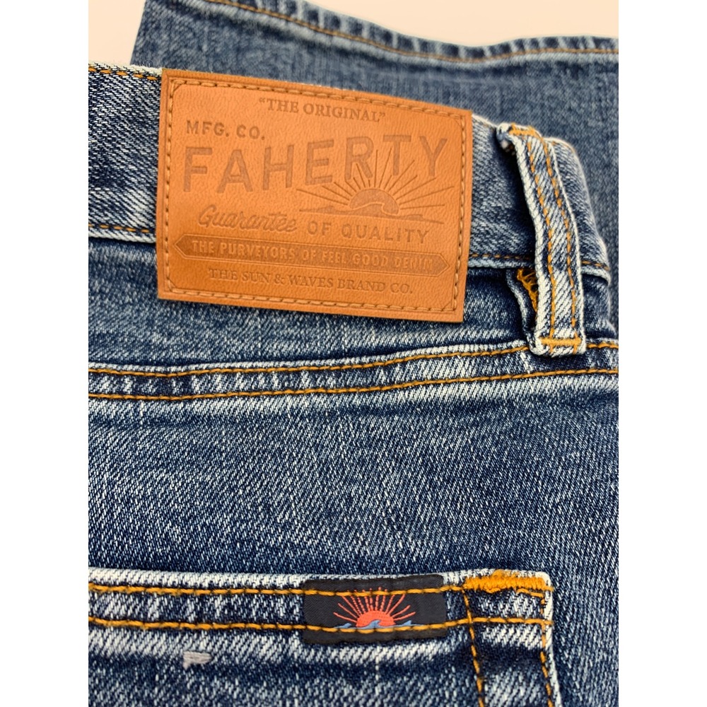 Faherty Jeans Mens 38x30 Blue Organic Cotton Stretch Straight Leg Denim Pants - Picture 5 of 14